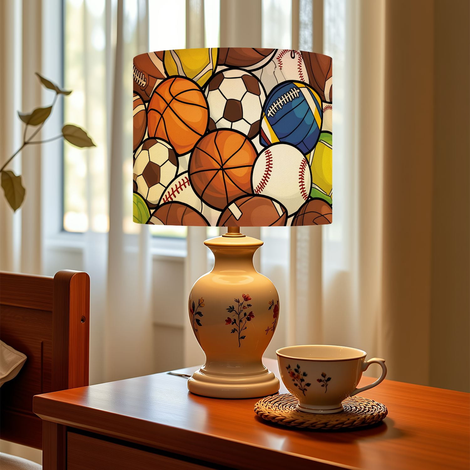 Linen Drum Lampshades Sport 13"x13"x10" Light Shade for Table Lamps Floor Lamps Drum Lamp Shades Lampshade Replacement Kids Room Nursery Game Room Man Cave Decor Assembly Required