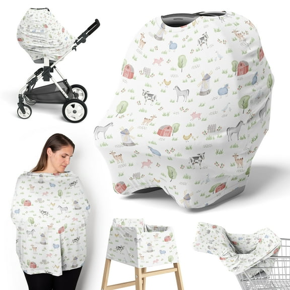 Sweet Jojo Designs Farm Animals Gray Green Grey Red Multi Use Baby Car Seat and Nursing Cover