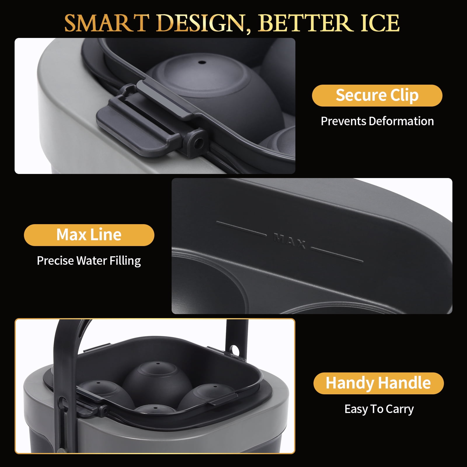 Ocalpur Clear Ice Ball Maker Mold, 4×2.4" Round Ice Balls, Silicone Tray with Lid, Easy Release for Whiskey, Black