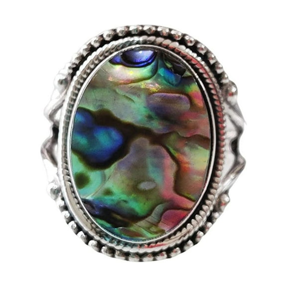 Natural Abalone Shell Ring, Woman's Flat Abalone Shell Ring, Birthstone, Bohemian Band, 925 Sterling Silver, Womens Ring, Christmas, Thanksgiving, Handmade, Statement Jewelry, Natural Gemstone Ring