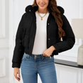 thumbnail image 4 of felwors Womens Trendy Winter Coat Lamb Fur Leather Cropped Lambswool Biker Jacket Lapel Zipper Bomber Aviator Coat Black, XL, 4 of 7