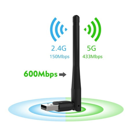 USB Wifi Lan Adapter AC600 Dual Band 5GHz/2.4GHz 802.11ac w/ Antenna Wireless Network Dongle Booster Lan Card with High Gain External Antenna for PC