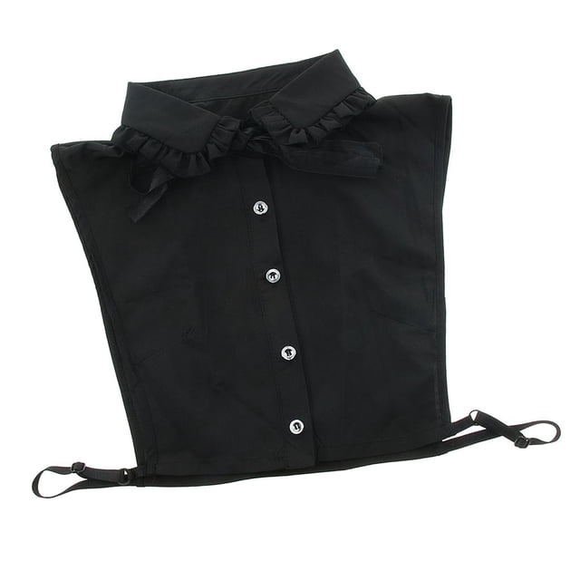 Cuello falso de gasa jinwen cuadrado alzado Lazo Blusa de encaje Negro