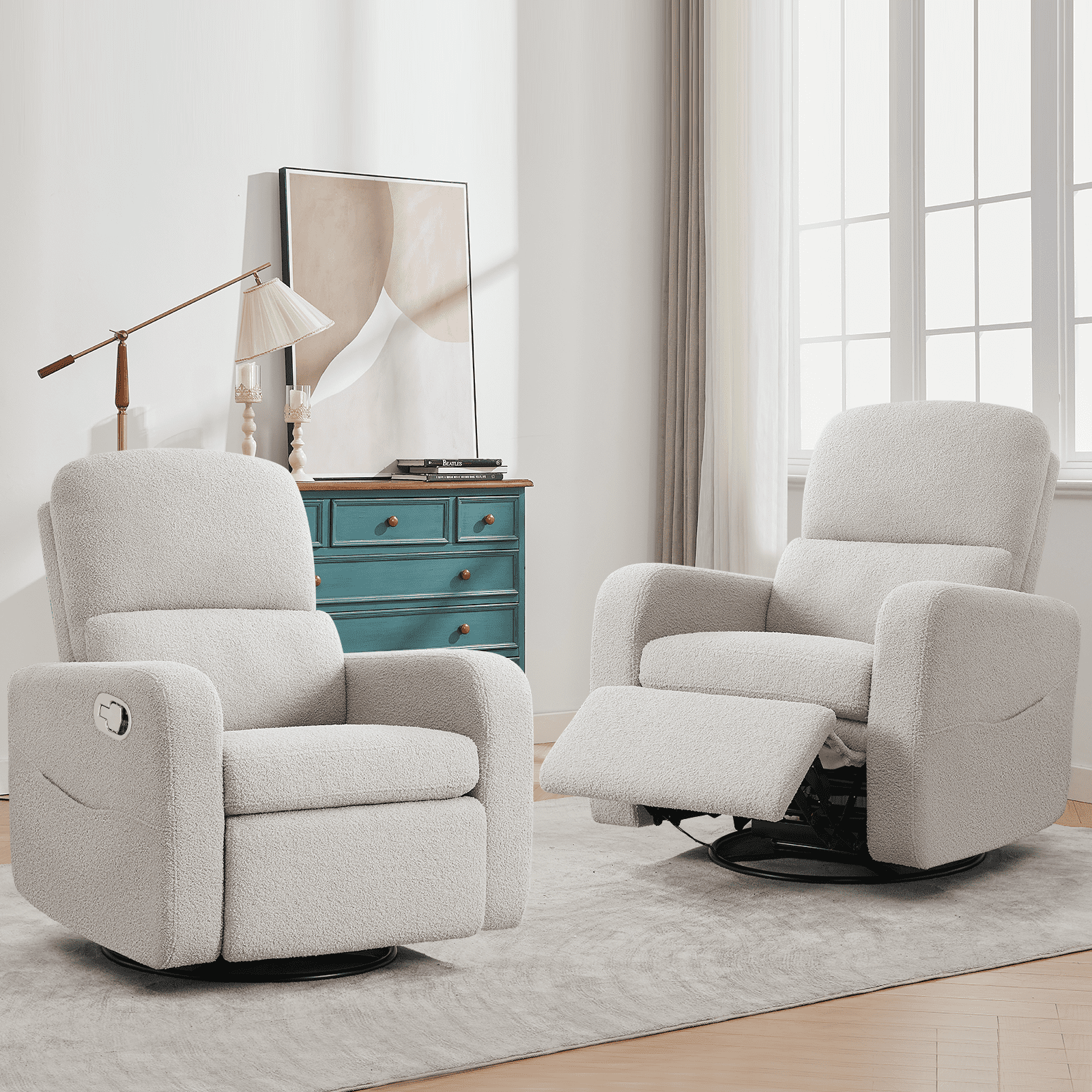 Aemeios Swivel Manual Recliner Chair Teddy Fabric Nursery Glider Rocker Recliner, Gray