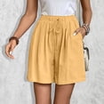 thumbnail image 5 of Women's Solid Linen Drawstring Shorts, Casual Summer Outwear with Pockets, 5 of 9