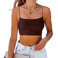 thumbnail image 4 of FRSASU Women's Crop Cami Tops Solid Slim Scoop Neck Spaghetti Strap Basic Yoga Camisole Tank Tops Brown-A, 4 of 5