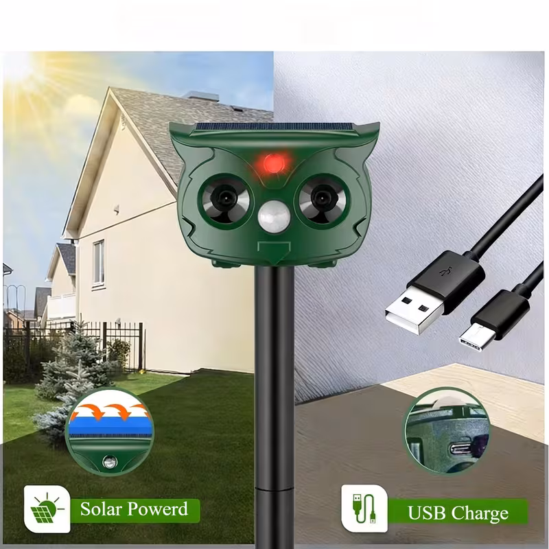 JahyShow Ultrasonic Animal Repellent, Outdoor Solar Power Waterproof with Flashing Light Pest Repellent