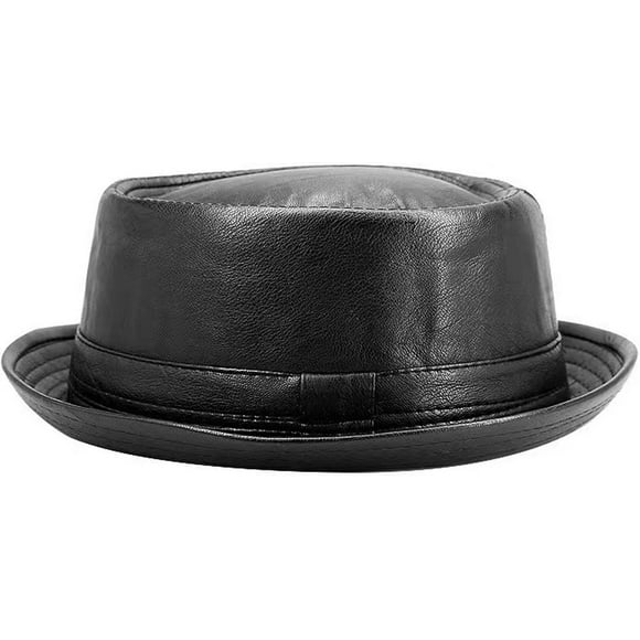 Zhengup Men's Roll up Pork Pie Pillbox Trilby PU Leather Derby Fedora Hat