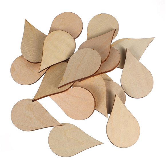 OUNONA 20pcs Wood Chips for Painting Water Drop Shape Unfinished Natural Wood Slices