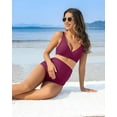 thumbnail image 6 of Alove Maternity Swimsuit Solid Color High Waisted Shoulder Straps Bikini Set Push Up Two Piece Swimwear Deep V Neck Pregnancy Bathing Suits, 6 of 8