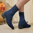 thumbnail image 6 of Navy Women Relaxed Casual Winter Temperament Commuting Thick Heeled Boots With Knitted Socks Boots Pointed Thick Heeled Shoes And Easy Wear, 6 of 9