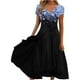 thumbnail image 2 of Puntoco Vestido De Manga Corta Con Cuello En V, Vestido De Dobladillo Irregular De Gasa De Manga Corta Plisado Con Cuello En V Estampado Para Mujer Azul L, 2 of 5