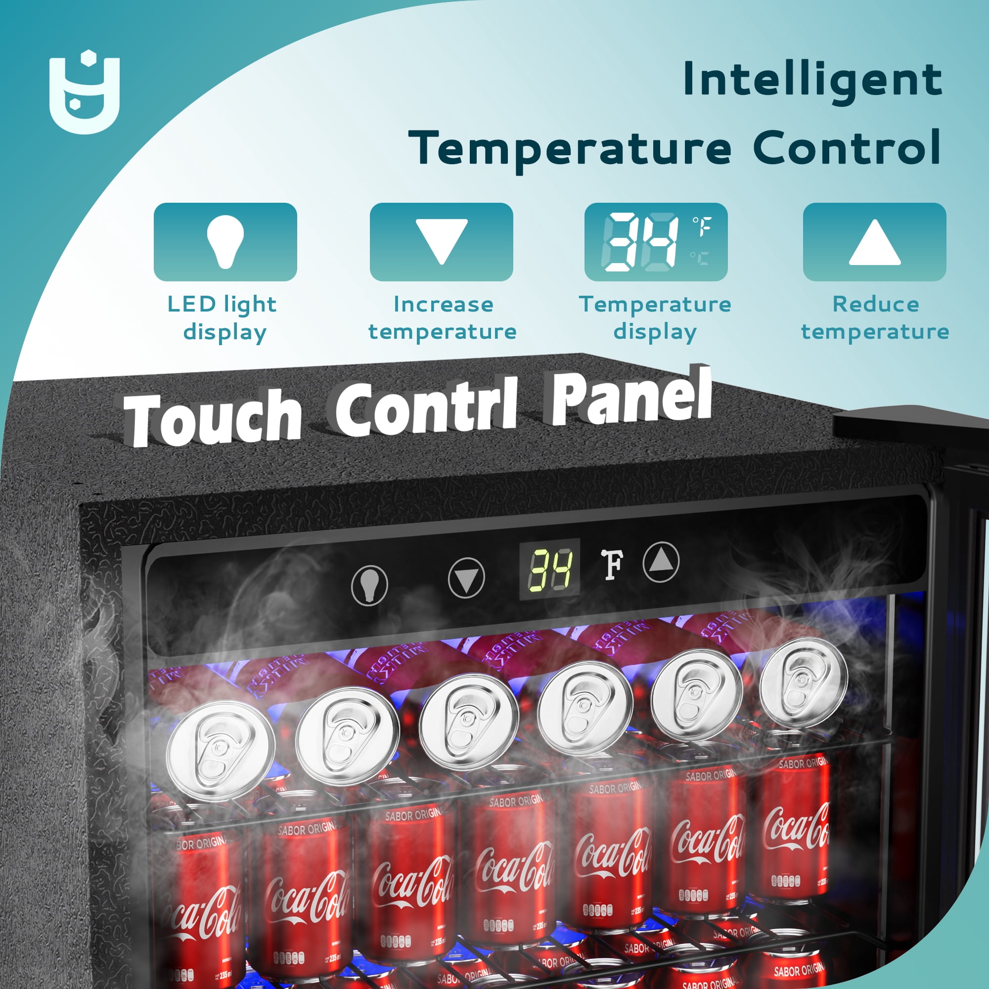 EUHOMY 150 Can Beverage Refrigerator and Mine Cooler with Glass Door with Adjustable Shelves