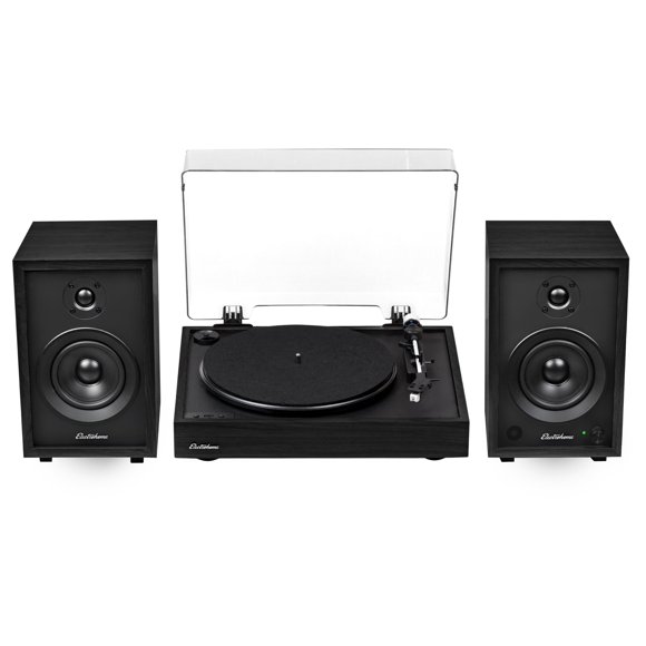 Electrohome Montrose Record Player Stereo System, 4" Bluetooth Powered Bookshelf Speakers, Belt-Drive Bluetooth Turntable with Audio-Technica Stylus, Vinyl-MP3 Recording, Built-in Preamp
