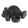 16-Piece Round Black Stoneware Dinnerware Set Color:Black