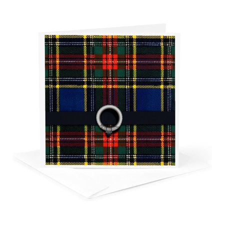 3dRose, Scottish Macbeth Tartan Pattern with black belt and buckle design, 1 Greeting Card with envelope