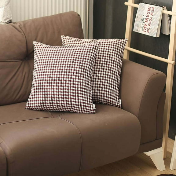 Bohemian Set of 2 Handmade Decorative Throw Pillow Houndstooth Jacquard 18" x 18" Red Square for Couch, Bedding