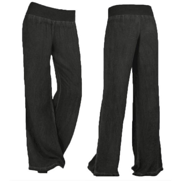 Plus Size S-5XL comfortable loose wide leg Imitation denim pants women‘s jeans Imitation elastic waist full long trousers pants