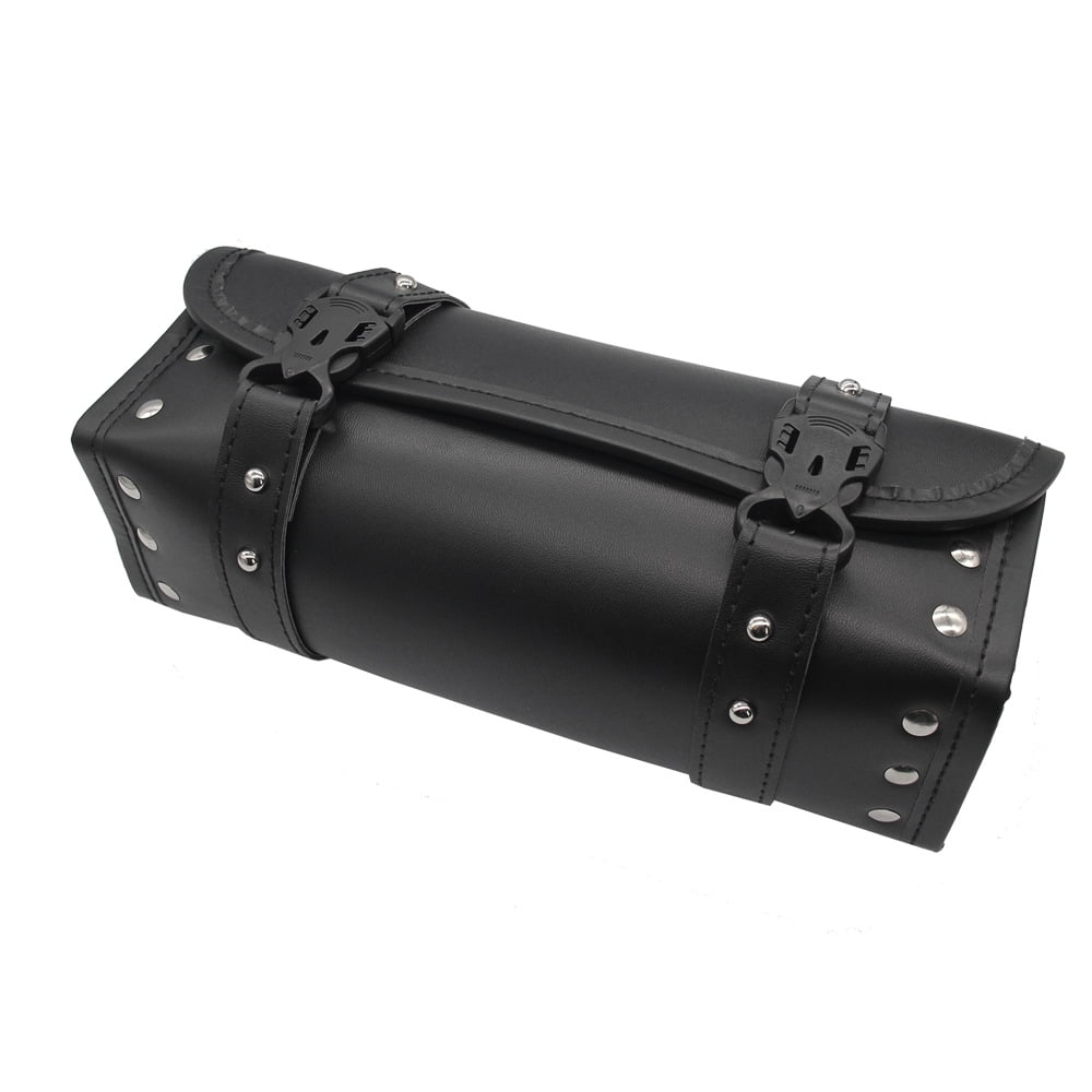 Motorcycle Fork Bag, PU Leather Handlebar Tool Bag Storage Bag for Harley Suzuki Kawasaki with 2 Straps TAPDRA Spare Part