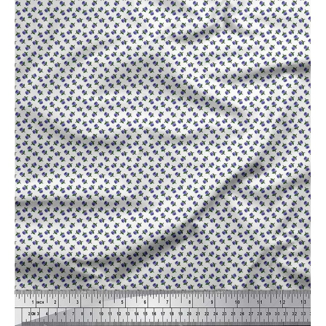 Soimoi Polyester Crepe Fabric Leaves & Floral Small Print Fabric by The Yard 52 Inch Wide