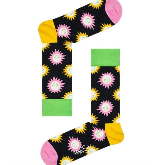 HAPPY SOCKS Men's Combed Cotton Sunny Smile Socks, Black, 8-12