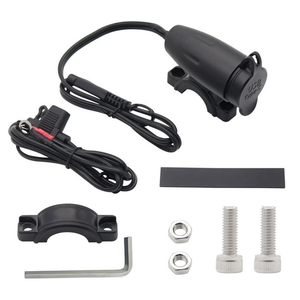 Adaptador USB,Adaptador de carga del del teléfono USB de la motocicleta, USB para motocicleta Puerto dual QC 3.0 Puerto USB,Impermeable PD18W USB c simultáneamente,Manillar Soledad Adaptador USB