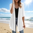 thumbnail image 2 of Jsaierl Women Elegant Short Sleeve Chiffon Kimono Cardigan, Loose Open Front Flowy Outerwear, Stylish Sheer Sunscreen Coat for Dating Shopping Summer Daily, 2 of 10