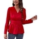 thumbnail image 1 of Blusas peplum delgadas con cintura y cuello en V para mujer, blusas elegantes informales con mangas abullonadas, lavables a máquina para citas en la oficina al aire libre, 1 of 8