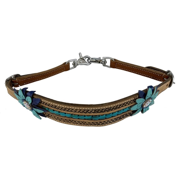 Showman 3D Teal Flower Leather Wither Strap