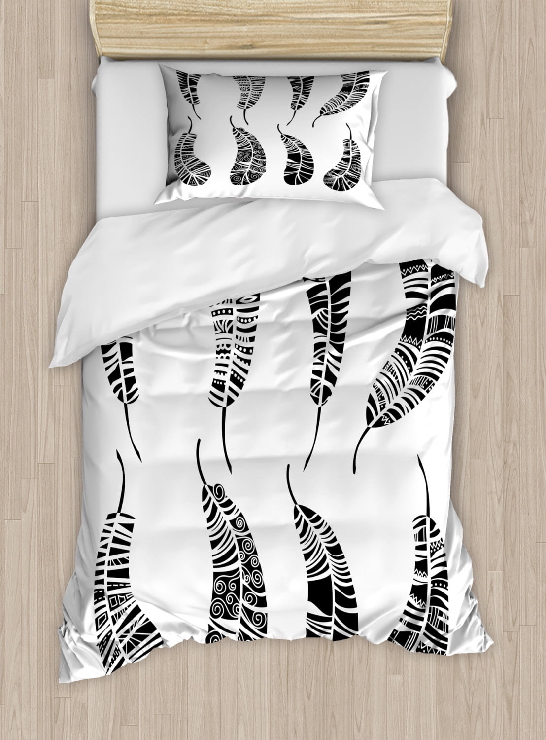 Feather Twin Size Duvet Cover Set, Bohemian Style Collection of