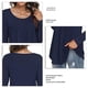 thumbnail image 5 of Blusa de manga larga para mujer, cuello redondo, con volantes, color puro, transpirable, elástico, para mujer, top suelto para el trabajo diario, fiesta, citas, azul marino S, 5 of 5