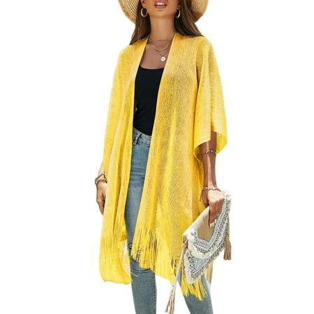 ROZYARD Womens Tassel Kimono Cardigan Cover Up Sheer Beachwear Swimsuit for Bikini