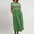 thumbnail image 1 of Meichang Robes Fluides en Coton et Lin pour Femmes, Manches Courtes, Col Rond, Coupe Ample, Robes Midi d'Été, Imprimé Rétro, Longues Robes Décontractées, Robes en Lin pour Femmes 2024 Vert P, 1 of 5