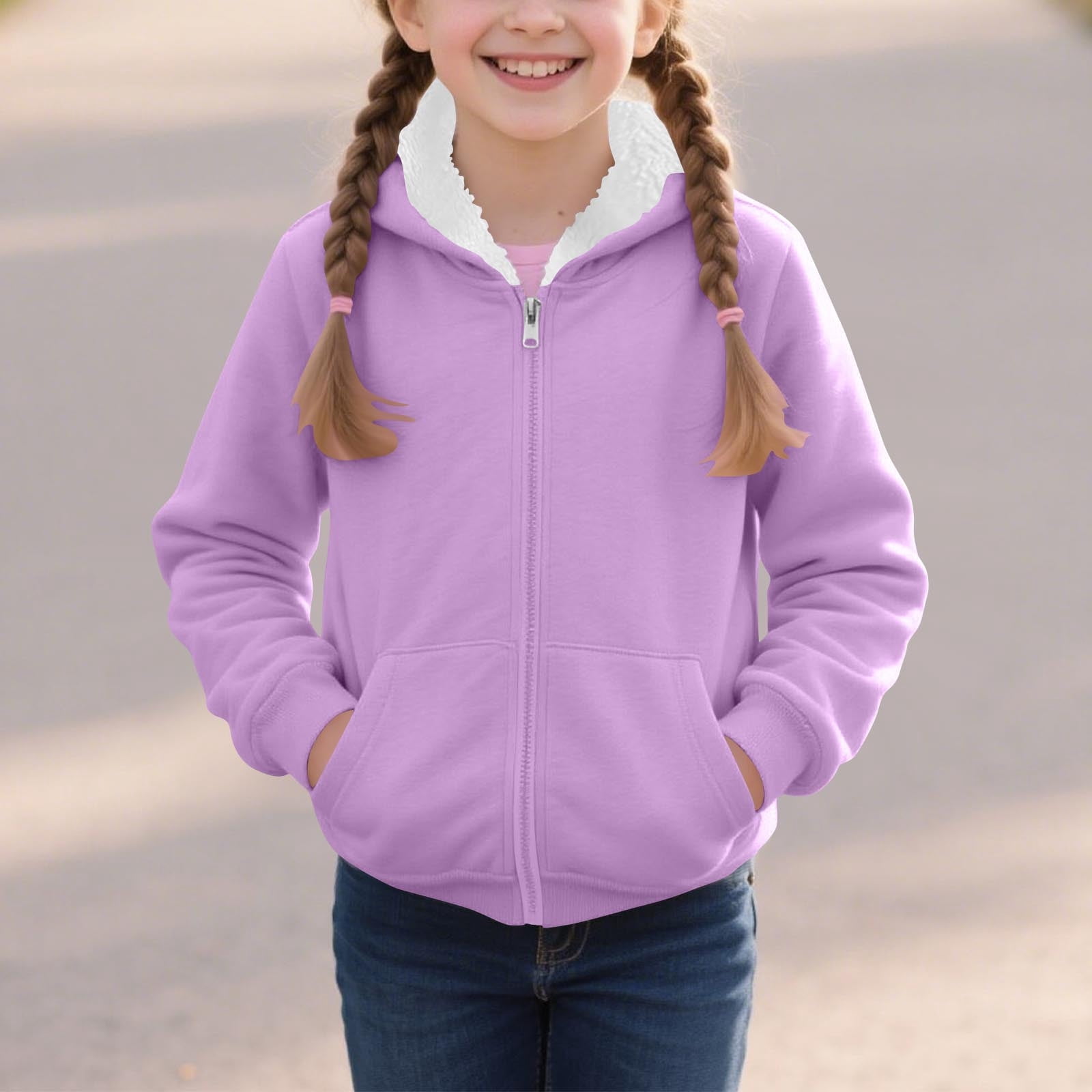 Kids Sherpa Lined Fleece Hoodie - Zip Up Winter Jacket For Boys & Girls, Cold Weather Coat