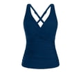 thumbnail image 5 of AHTJRT Women's Tankini Tops Ruched Deep V Neck Swim Tops with Chest Pad Crisscross Adjustable Spaghetti Straps Bathing Suit Tops Navy#02 L, 5 of 6