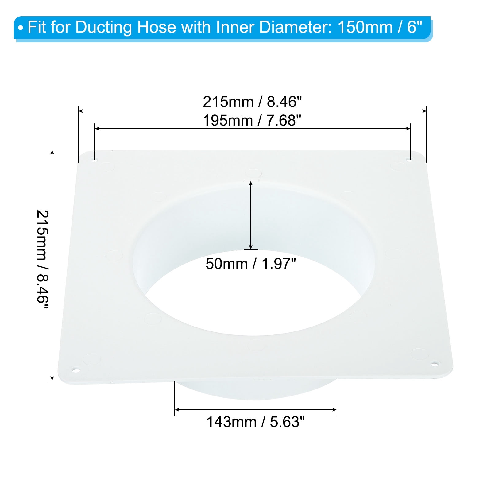 Uxcell Duct Connector Flange Dryer Vent Wall Plate Square to Round Straight Ducting Plate White 6"