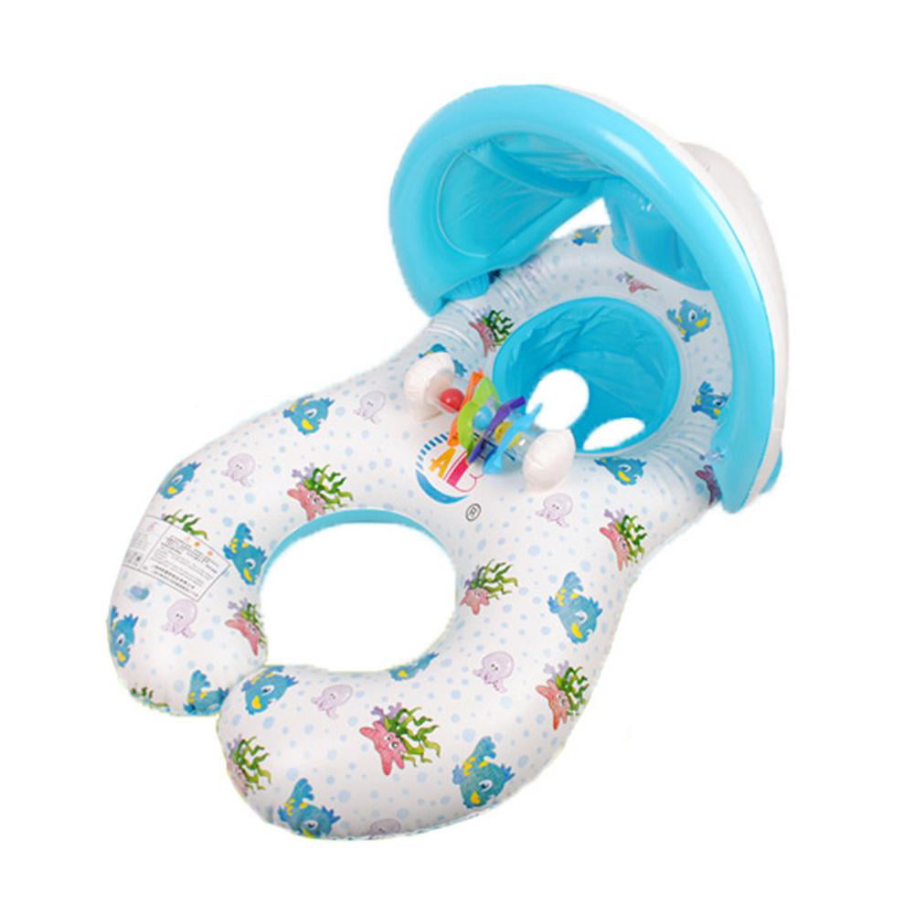 Details about   Inflatable Swimming Ring With Subshade Portable Baby&Mom Safety Float Pool Seats