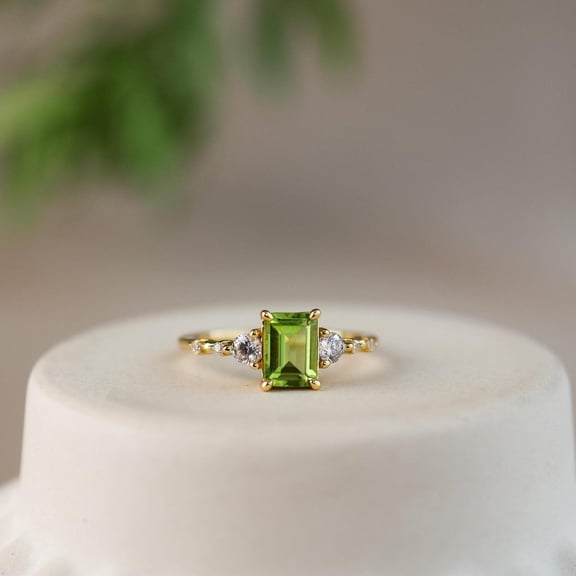 Natural Peridot Ring 14K Gold Vermeil, August Birthstone Gold Jewelry, Anniversary Gift Engagement Ring, Promise Ring