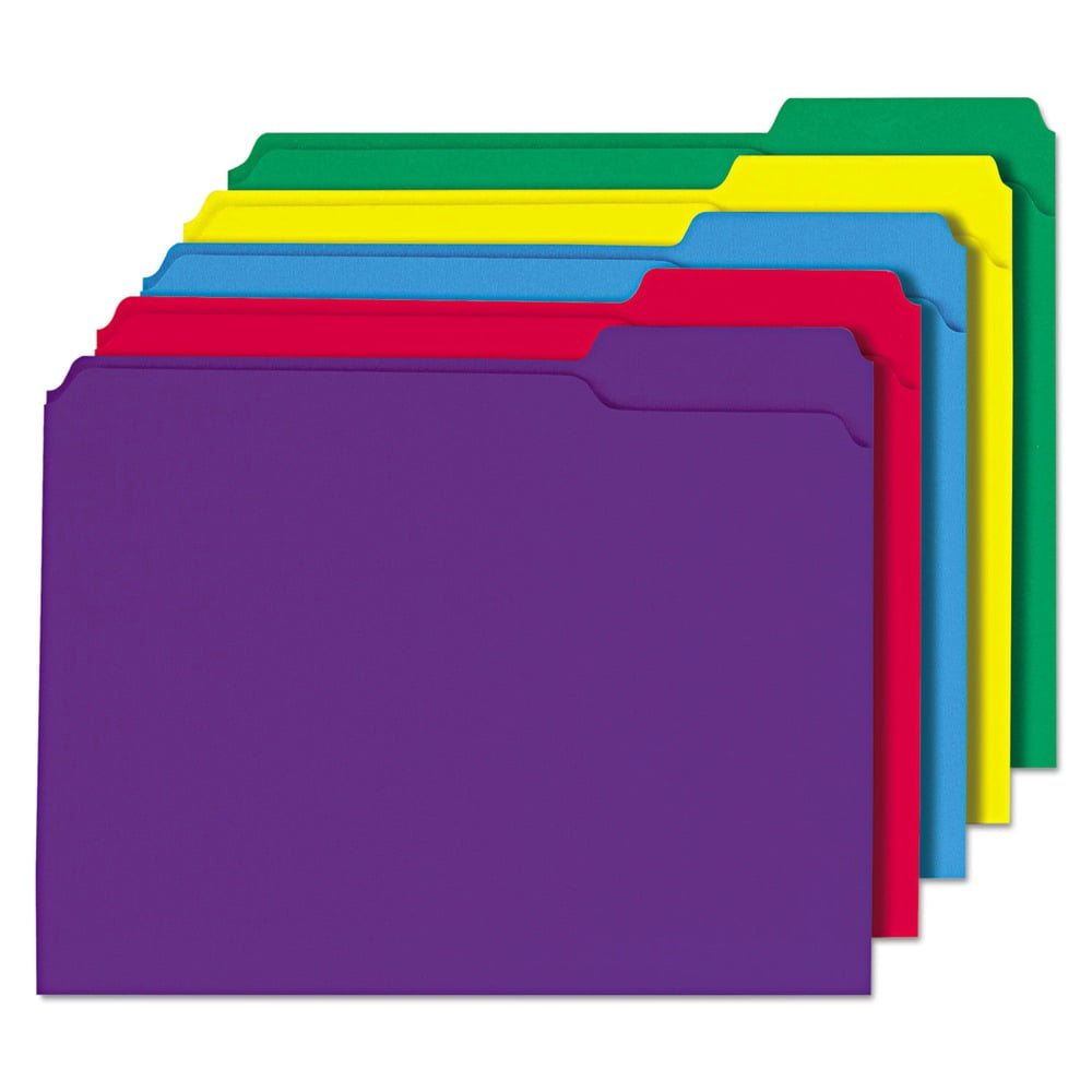 Universal UNV16166 Reinforced 1/3-Cut Assorted Top-Tab File Folders - Letter Size, Assorted Colors (100/Box)