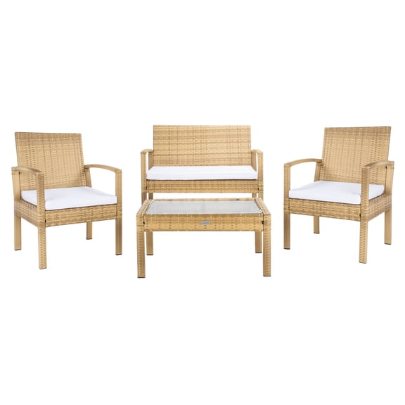 SAFAVIEH Bassey Outdoor Patio 4 Pc Conversation Set, Natural/White