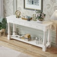 thumbnail image 3 of Knocbel Functional Vintage Wood Console Table Sofa Table with Bottom Open Shelf and 3 Storage Drawers for Hallway Entryway Living Room, 57.8"W x 15"D x 34"H White, 3 of 8