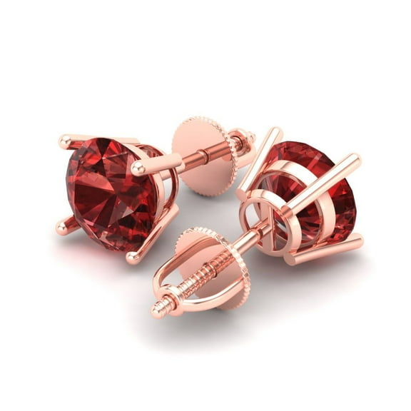 3 Ct Round Cut Studs Red Natural Garnet 14K Rose Solid Solid Gold Everyday Dainty Earrings Screw Back