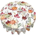 thumbnail image 3 of Fall Round Tablecloth 70 Inch, Pumpkin Maple Leaf Flower Decorative Tablecloths Stain Resistance Polyester Autumn Thanksgiving Table Cloth for Holiday Parties Kitchen Dining Indoor Outdoor, 3 of 6