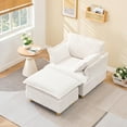 thumbnail image 3 of 36" Small Chaise Lounge Indoor, Modern Corduroy Sleeper Chair with Ottoman and Armrests, Single Sofa Chair with Thick Cushion for Living Room, Beige, 3 of 7