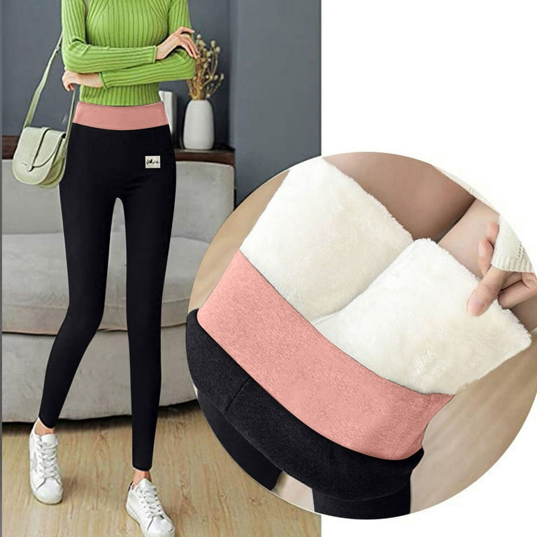 Womens Warm FLEECE LINED LEGGINGS Thick Thermal Solid High Waisted Winter