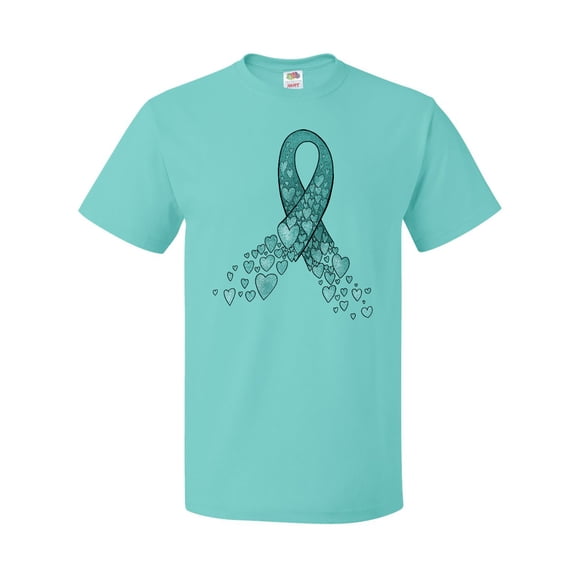 Inktastic Ovarian Cancer Awareness Teal Ribbon Made of Hearts T-Shirt