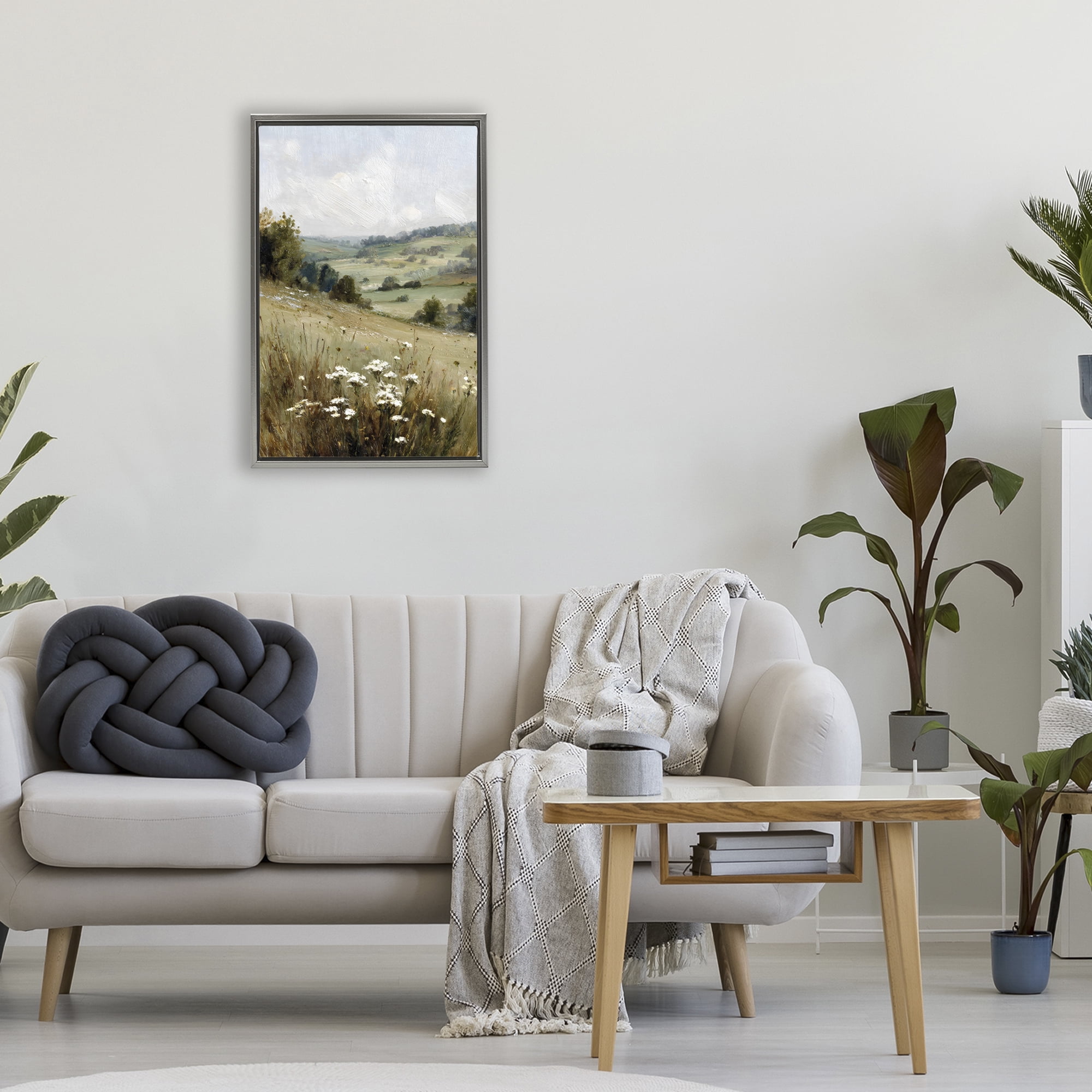 Stupell Industries Hill of White Flowers Gray Framed Floater Canvas Wall Art, design by Petal Prints Design