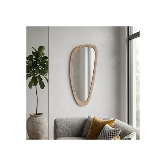 Egg Shaped Mirror for Bedroom or Bathroom with Wooden Frame - Vintage Boho Wall Mirror for Dorm, Home, or Office Decor - Decorative Hanging Display for Hallway, Entryway, and Living Room - 36", Brown