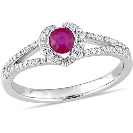 Tangelo 1/3 Carat T.G.W. Ruby and 1/5 Carat T.W. Diamond 14kt White Gold Split Shankt Engagement Ring