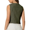 thumbnail image 3 of INSPIRE CHIC Women's Linen Vest Sleeveless Button Down V Neck Formal Work Waistcoat 2XL Olive Green, 3 of 5